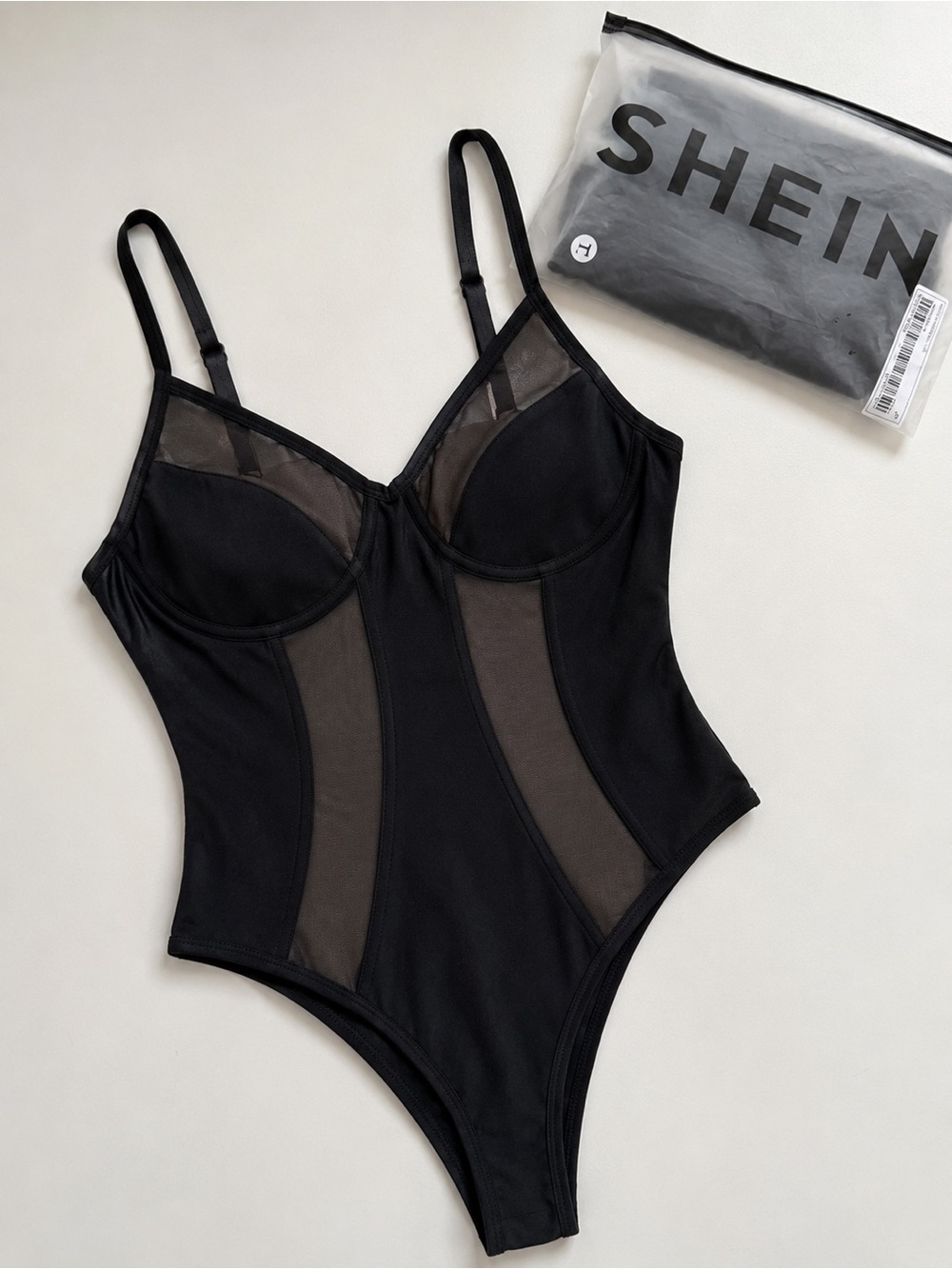 BNWT Black Mesh Underwire Teddy Bodysuit | Sheer Lingerie | Size Large